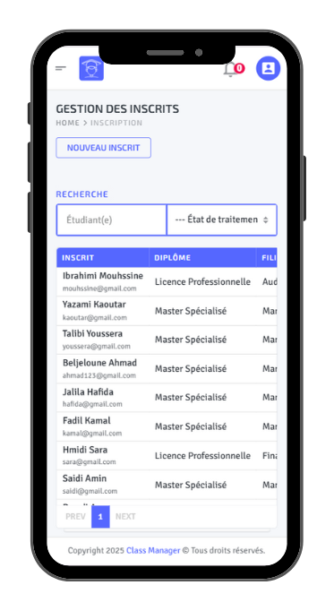Gestion d'inscriptions - Class Manager