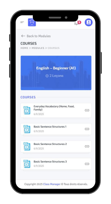 Solution E-learning - Class Manager