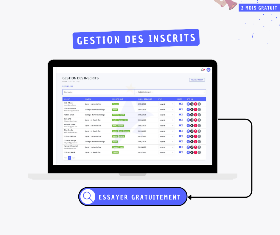 Gestion des inscriptions - Class Manager